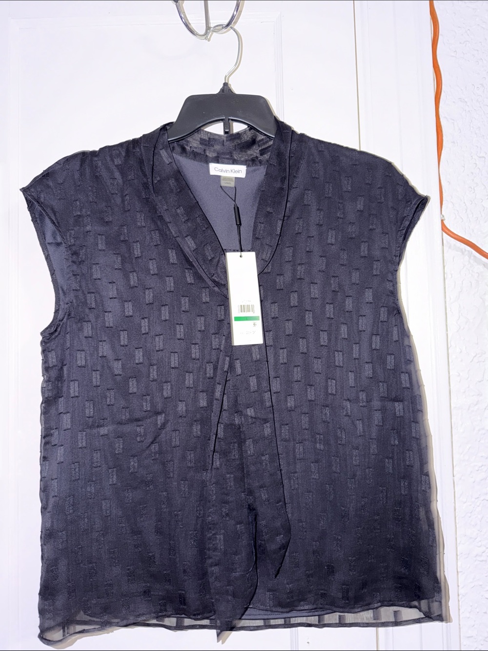 Calvin Klein Black Textured Cap-Sleeve Shell